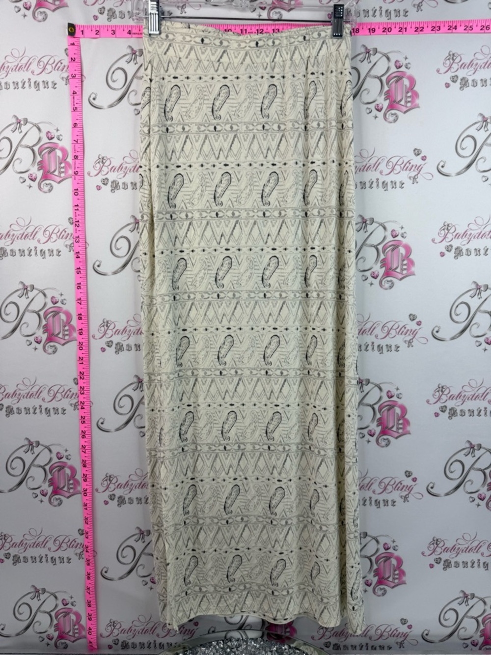 Kismet skirt long slit on side Cream Maxi Skirt with Subtle Paisley Pattern